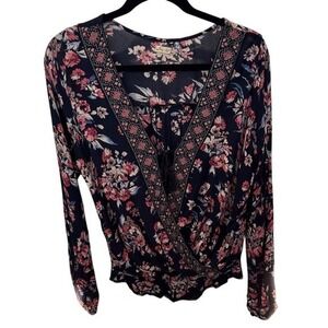 Hollister Floral Print‎ Long Sleeve Wrap Blouse Top